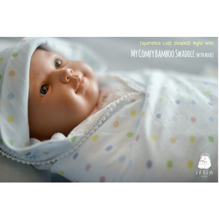ภาพหน้าปกสินค้าIflin Baby - ผ้าห่อตัว - Swaddle Blanket - ขนาด 45×45 นิ้ว มีขอบปอมๆ น่ารักๆ ที่เกี่ยวข้อง