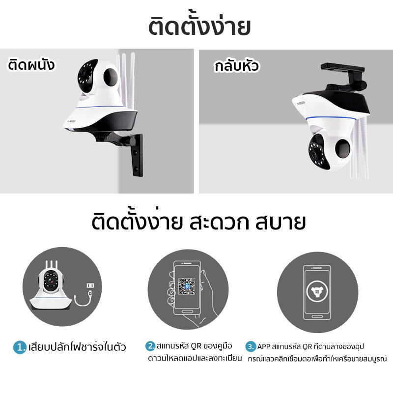 FLYGO กล้องไร้สาย กล้องวงจรปิด Full HD 1080P Wifi 3.0 ล้านพิกเซล พร้อม ...