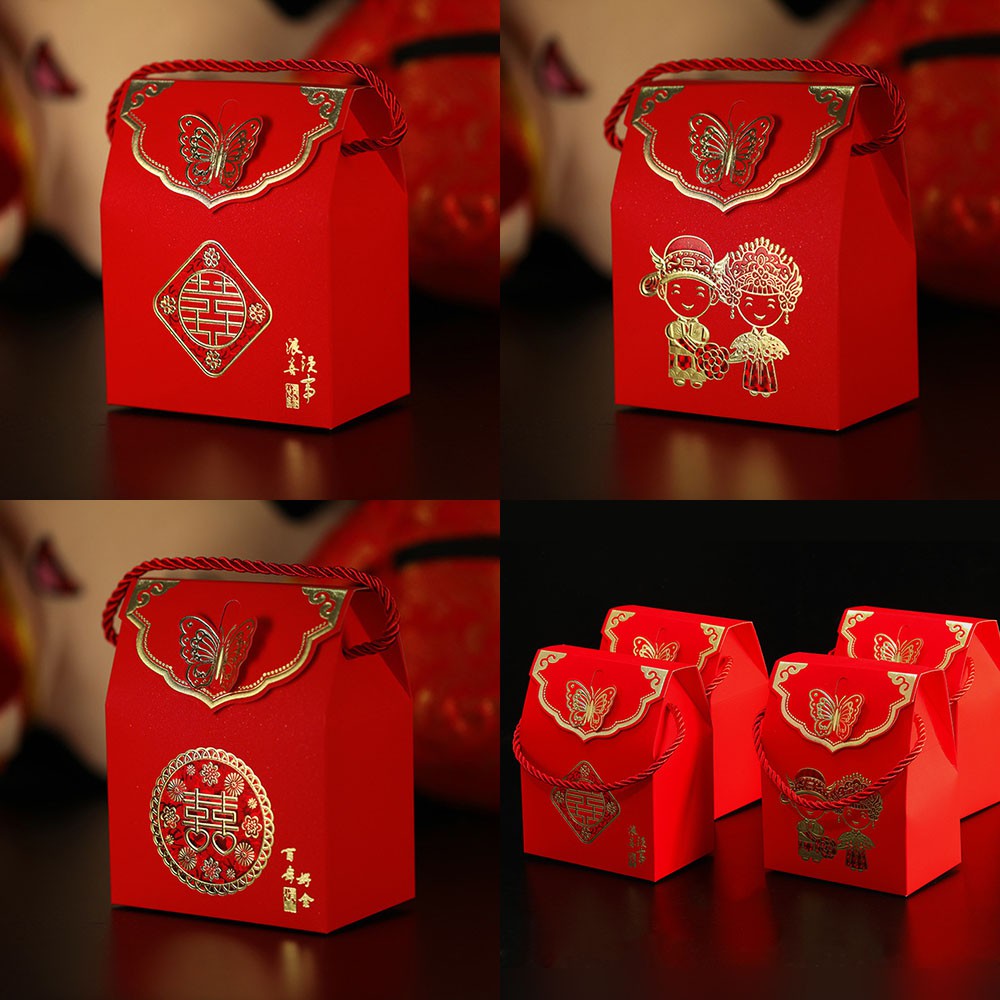 ภาพหน้าปกสินค้าถุงของขวัญ กล่องของขวัญ กล่องบรรจุภัณฑ์ ถุงขนม ถุงแต่งงาน สีแดง