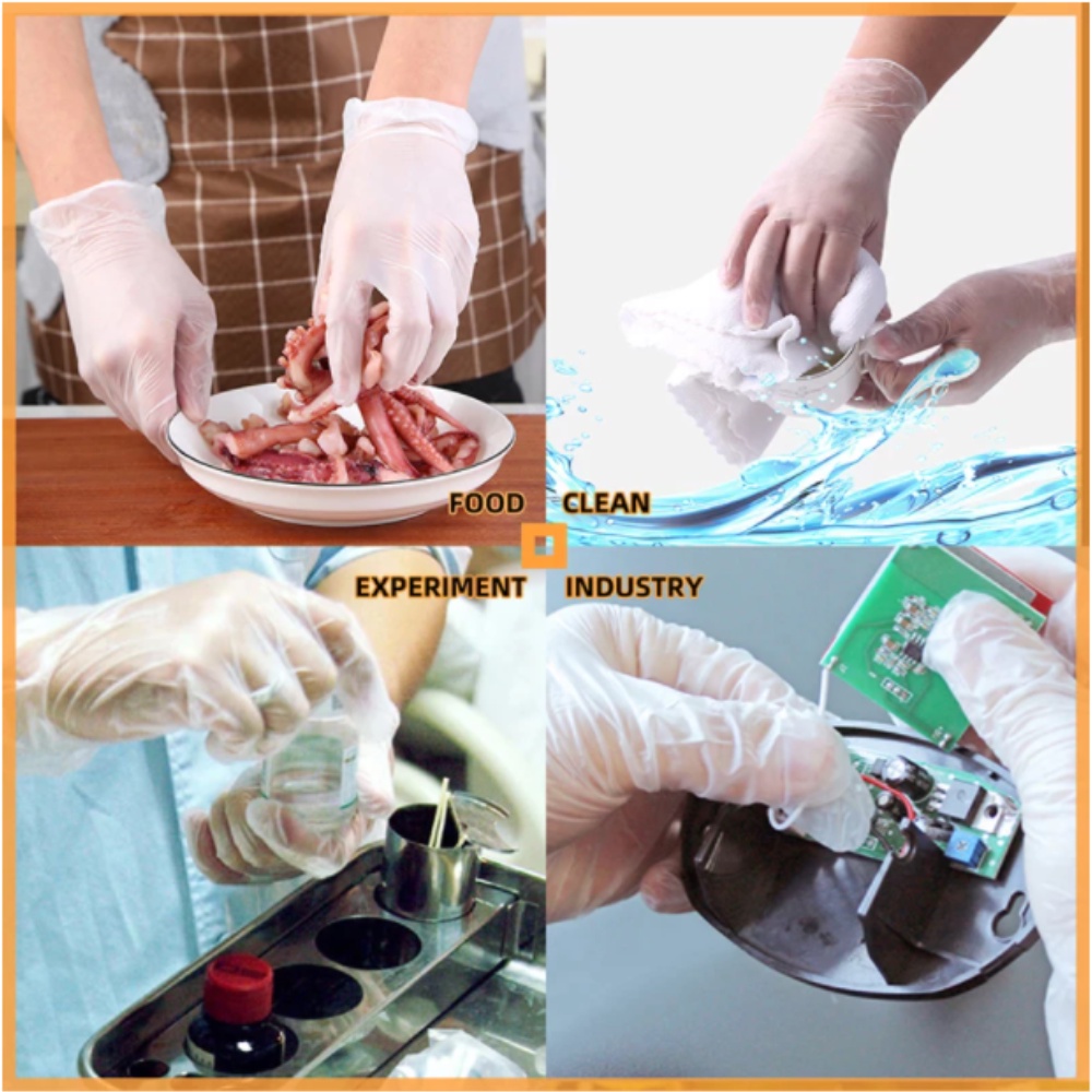 ถุงมือยางไวนิล-ใช้ทำอาหาร-ถุงมือใส-ถุงมือยางไม่มีแป้ง-poly-vinyl-chloride