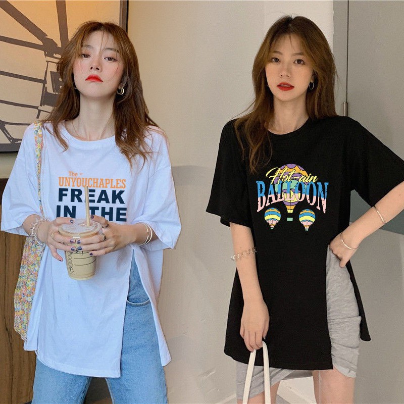 dahong-2254-2253-เสื้อผ้าสาวอวบ-เสื้อยืดผ่าข้าง-oversize-คอกลม