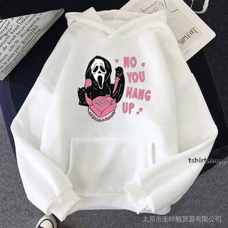 เสื้อกันหนาวมีฮู้ด ลาย Wont you hang up first death woman face สไตล์ฮาราจูกุ แฟชั่นฤดูใบไม้ผลิ ฤดูใบไม้ร่วง ฮาโลวีน สําหรับผู้หญิง