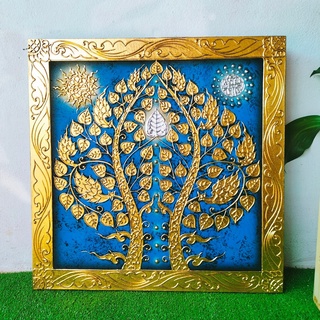ภาพต้นโพธิ์ ต้นโพธิ์ทอง ภาพวาดสีน้ำมัน บนผ้าใบ ปิดทอง ขนาด 60 x 60 ซม. สำหรับเสริมฮวงจุ้ย บ้าน อาคาร สถานที่