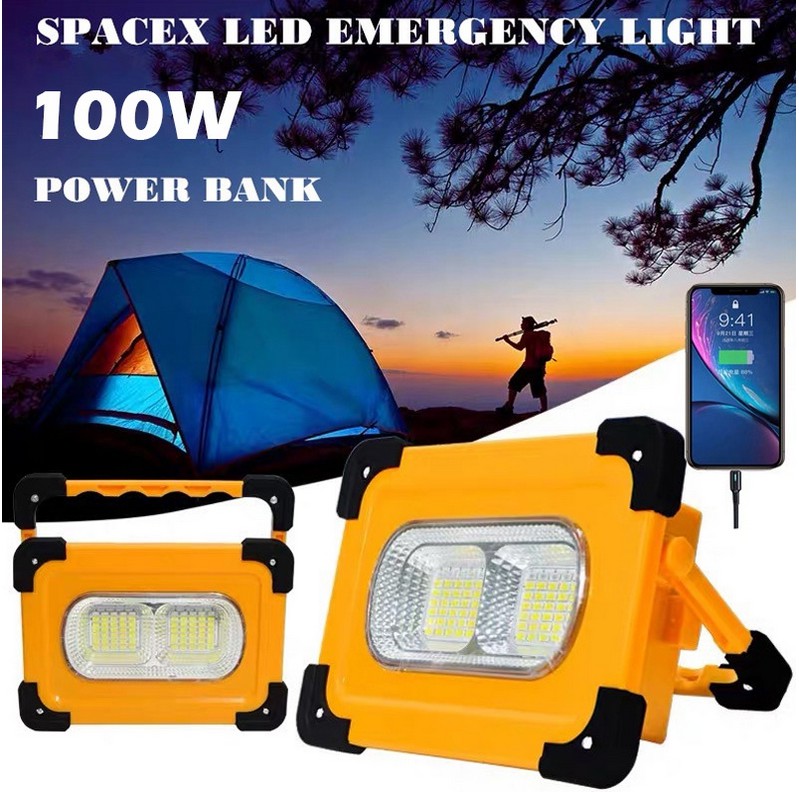 ราคาและรีวิวสปอร์ตไลต์ ไฟฉาย โซล่าเซลล์ 100W เป็นPower bankได้ ไฟLED ชาร์จ USB ไฟพกพา ชาร์จแบตโทรศัพท์ emergency light