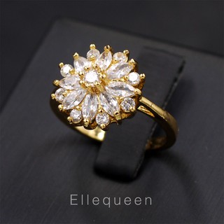 แหวนพลอยโทปาสสีขาว ทรงดอกไม้ ตัวเรือนชุบทองไมครอน หนา 3 มิล งานปราณีต รับประกันคุณภาพ งานไทย