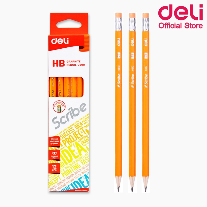 deli-u50800-graphite-pencil-hb-ดินสอไม้-hb-ทรงหกเหลี่ยม-แพ็ค-12-แท่ง-ดินสอ-เครื่องเขียน-อุปกรณ์การเรียน-ดินสอhb-school