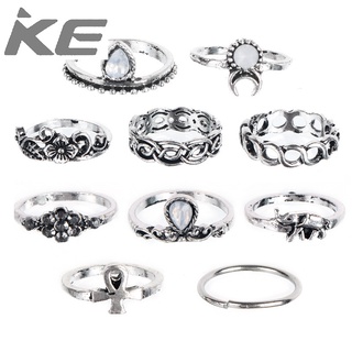 Ring Set Moon Flower Elephant  Ring 10 Piece Set Combination  Ring for girls for women low pri