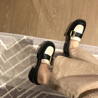สินค้า รองเท้าหนังหญิง 🥿Loafers ✨ รองเท้าหนังสตรีเกาหลีฤดูใบไม้ร่วงปี 2023 รองเท้าไม่มีส้นโลหะย้อนยุคสไตล์ญี่ปุ่น
