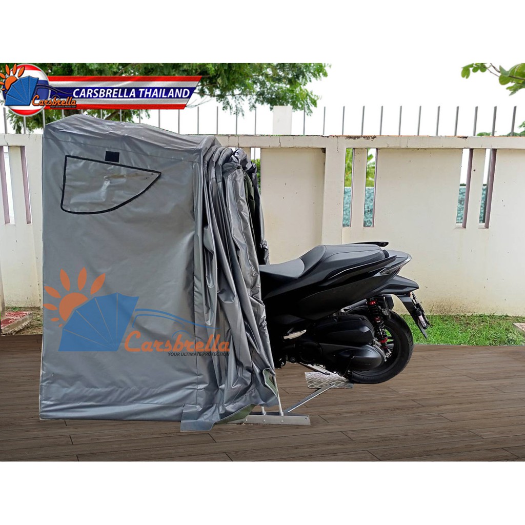 เต็นท์จอดรถมอไซค์พับได้-โรงจอดรถสำเร็จรูป-carsbrella-รุ่น-scoot-สำหรับรถมอเตอร์ไซค์ขนาดเล็กทุกรุ่น-aluminium-frame