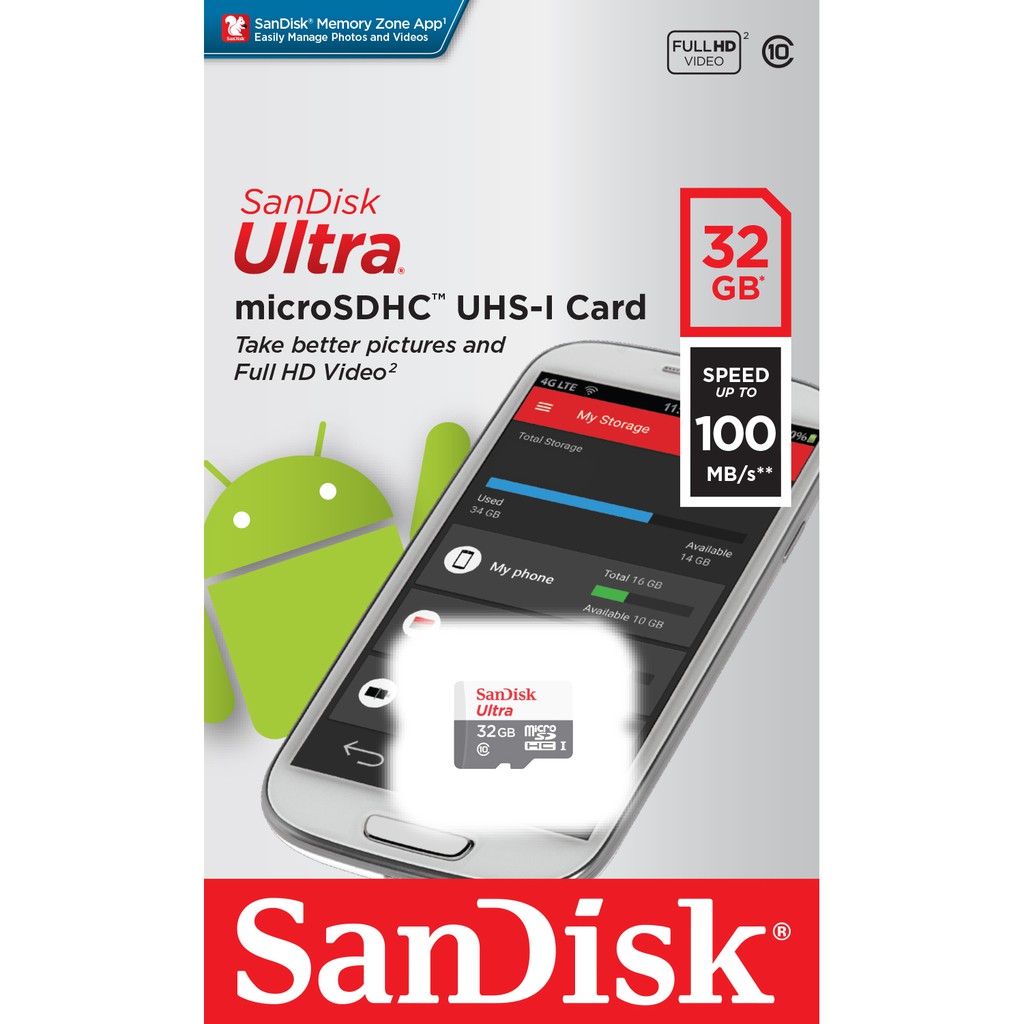 ภาพหน้าปกสินค้าSanDisk MicroSDHC Ultra ความเร็ว 100MB/S ความจุ 32GB Class10 (SDSQUNR-032G-GN3MN, Micro SD) จากร้าน sandisk_thailand_officialshop บน Shopee