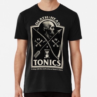 เสื้อยืดผู้ เสื้อยืด พิมพ์ลายกราฟฟิค Death Head Tonics ทรงหลวม สไตล์วินเทจ สําหรับผู้ชาย S-5XL