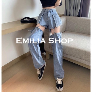 EMILIA SHOP กางเกงขายาว กางเกงเอวสูง กางเกงขายาวผู้หญิง 2022 ใหม่ ES220035