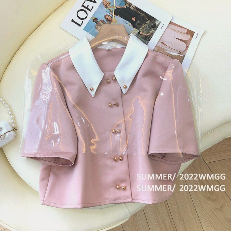 xiaoxiang-เสื้อเชิ้ตแขนสั้น-คอตุ๊กตา-ผ้าชีฟอง-แบบบาง-สไตล์ฤดูร้อน-สําหรับผู้หญิง