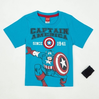 Marvel Boy Captain America Shirt - เสื้อยืดเด็กมาร์เวลลายกัปตันอเมริกามาพร้อมสายรัดข้อมือ สินค้าลิขสิทธ์แท้100% characters studio