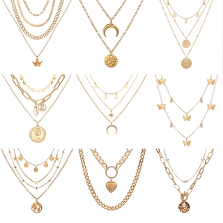 ภาพขนาดย่อของภาพหน้าปกสินค้าWomen Multilayer Pendant Gold Chain Choker Fashion Retro Pearl Metal Korean Style Lock Necklace Jewelry Accessories จากร้าน hishop1.th บน Shopee