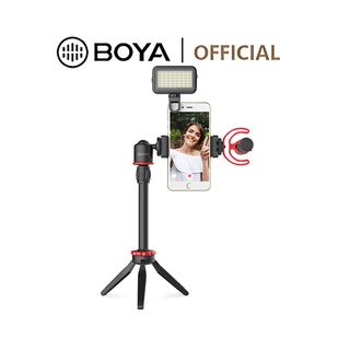 Boya BY-VG350 ไมโครโฟนคอนเดนเซอร์ (BY-MM1+) ไฟ LED ขาตั้งกล้องโทรศัพท์ ชุดท่อขยาย สําหรับ Android สมาร์ทโฟน Vlog