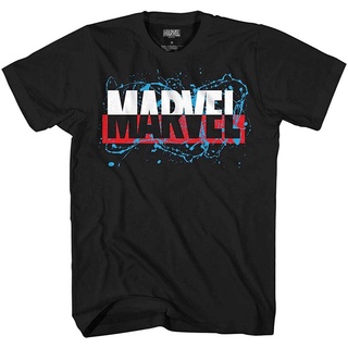 เสือยืดผู้ชาย เสื้อคนอ้วนผญ Marvel Comics Men&amp;#39;s Paint Splatter Marvel Logo T-Shirt เสื้อยืด 2021