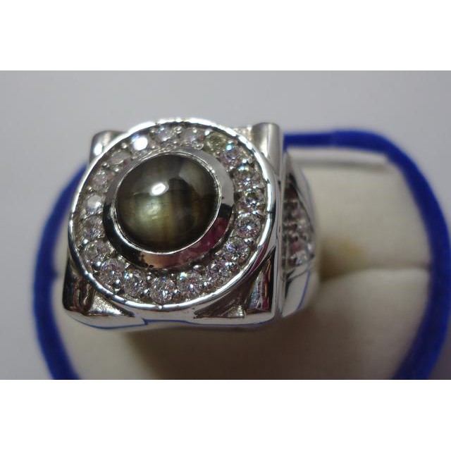 แหวนชายไพลินblack-sapphireสตาร์สีเขียว6ขาชัด4-70กระรัตเพชรสวีสตัวตัวตัวเรือนเงิน925เคลือบทองคำขาว-ขนาดแหวน60-ปรับขนาดได้