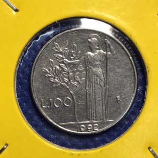 เหรียญรหัส13648 ปี1992 อิตาลี 100 LIRE เหรียญต่างประเทศ เหรียญหายาก เหรียญสะสม