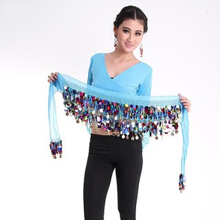 ✨felicelife✨Women Belly Dance Hips Scarf Chiffon Skirt Wrap Gold Coin Waist Belt