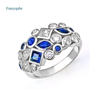 Fancyqube แหวนออกแบบดีไซน์ใหม่สีฟ้า Cz อุปกรณ์เสริมสําหรับงานแต่งงานครบรอบ