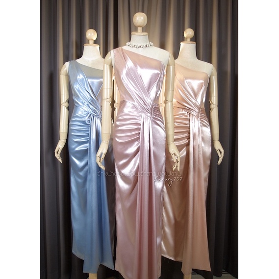 FN0085 เดรสเพื่อนเจ้าสาว ทรงกรีก พรางพุง เนื้อผ้า Duchess สวยหรู มุมมองที่ 2