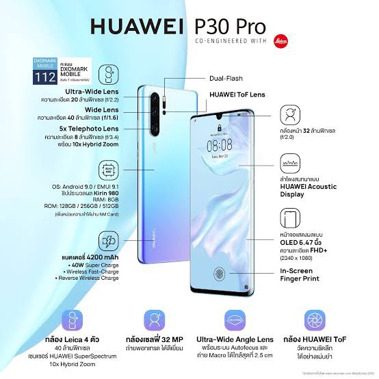 huawei-p30-pro-มีplaystore-แรม8-256gb-เครื่องศูนย์ไทย-มือ-2-สภาพสวย-แถมเคส-ฟิล์ม