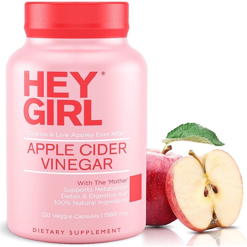ราคาและรีวิว(Code MAYAEY2 ลด 130) Apple cider vinegar Hey girl ปริมาณ 1560mg ขนาด 120แคปซูล แท้100%