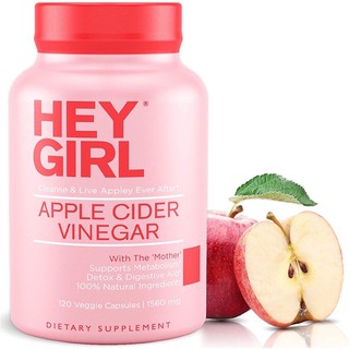 ภาพขนาดย่อของสินค้า(Code MAYAEY2 ลด 130) Apple cider vinegar Hey girl ปริมาณ 1560mg ขนาด 120แคปซูล แท้100%