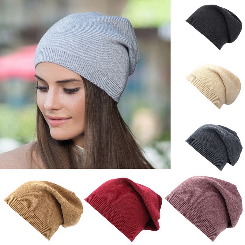 หมวกไหมพรม-แบบบาง-ให้ความอบอุ่น-สีพื้น-แฟชั่นฤดูหนาว-สําหรับผู้หญิง