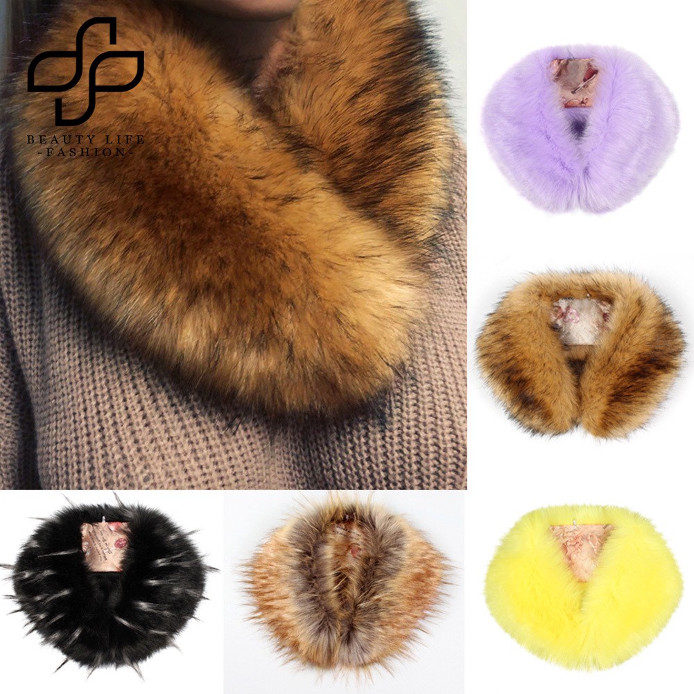 ภาพหน้าปกสินค้าBEAUTY Faux Fox Fur Fluffy Collar Scarf Shawl Neck Warmer Gift