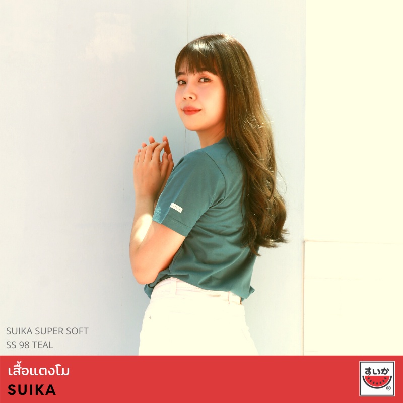 เสื้อยืดสีขาวแตงโม-suika-เสื้อแตงโม-เสื้อยืดคอกลม-supersoft-สี-ss98-teal