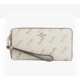 🎀 (สด-ผ่อน) กระเป๋าสตางค์ซิปรอบ มีสายคล้อง สีครีม COACH C3547 LONG ZIP AROUND WALLET WITH HORSE AND CARRIAGE DOT PRINT