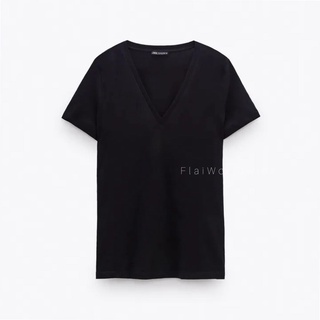 ZARA Basic V-Neck Women T-shirt  เสื้อยืดผู้หญิง คอวีแบรนด์ZARA