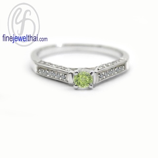 Finejewelthai-แหวนเพอริดอท-เพอริดอท-แหวนเพชรCZ-แหวนเงินแท้-พลอยประจำเดือนเกิด-Peridot-Silver-Ring-Birthstone-R1370pd