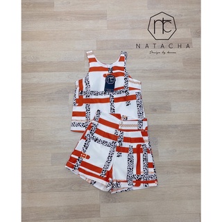 NATACHA Set  เสื้อไหล่ล้ำ  กางเกงขาสั้นเอวสูงแต่วกระดุมมุก  พิมพ์ลายเข็มขัดHM คมชัดทั้งตัวเลยค่า เนื้อผ้าอย่างดีจ้า