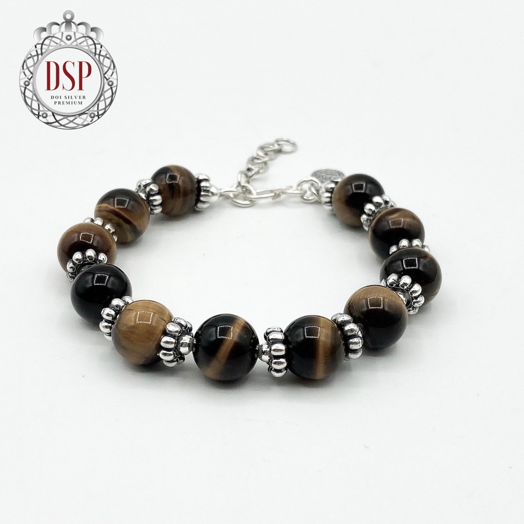 dsp-กำไลหินนำโชคไทเกอร์อาย-สร้อยข้อมือหินนำโชค-tiger-eye-gemstone-925-sterling-silver-beads-bracelet-cfs0010