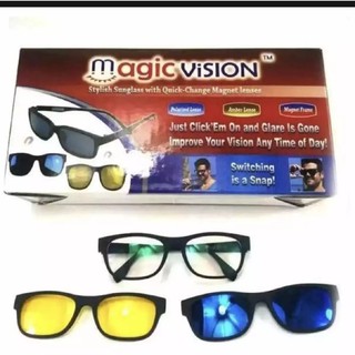 Magic vision 3in1 แว่นตาใส่ขับรถ เปลี่ยนเลนส์ได้ง่ายด้วยระบบแม่เหล็ก ใส่ได้ทั้งกลางวันกลางคืน