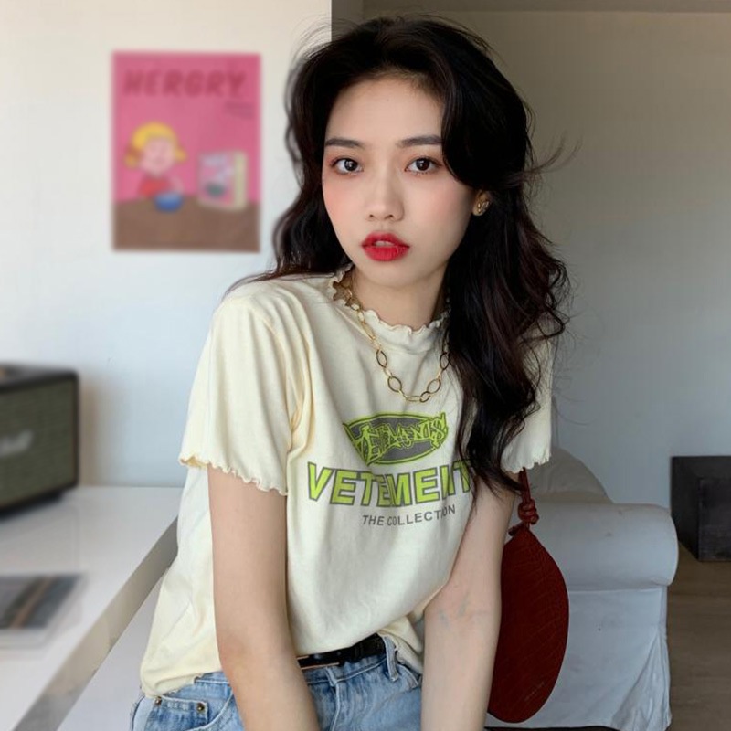 เสื้อยืดคอกลม-แขนสั้น-ลายตัวอักษร-สไตล์เกาหลี-สําหรับผู้หญิง