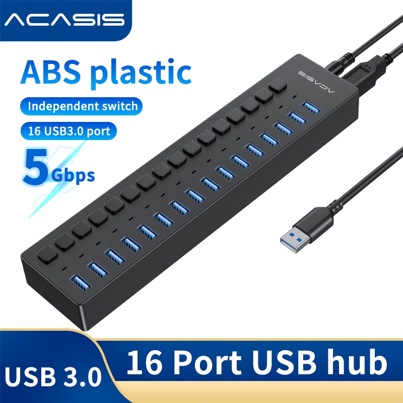 ACASIS 10/16 Ports Powered USB Hub USB 3.0 Data Hub with Individual On/Off  Switches and 12V 7.5A Power Adapter USB Hub 3.0 Splitter for Laptop, PC,  Computer, Mobile HDD, Flash Drive and