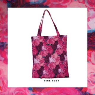 กระเป๋าผ้า กระเป๋าสะพานข้าง กระเป๋าhandmade ลาย Pink rosy🌷(Tote bag)