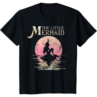 เสื้อยืดผ้าฝ้ายพรีเมี่ยม เสื้อยืด พิมพ์ลาย Disney The Little Mermaid Ariel Rock Moon Silhouette
