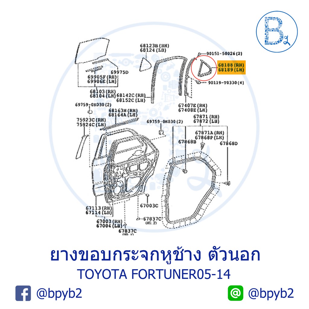 อะไหล่แท้-ยางขอบกระจกหูช้างหลัง-ตัวนอก-toyota-fortuner05-14