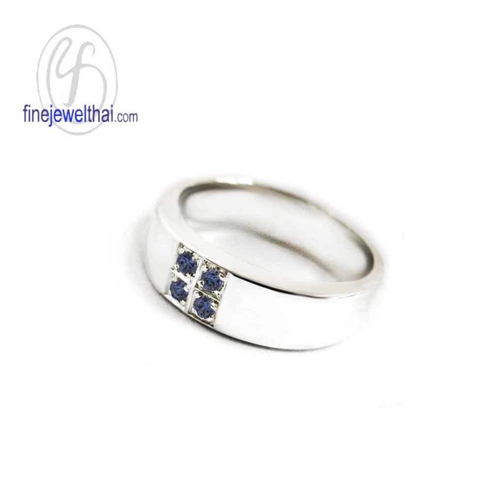 finejewelthai-แหวนไพลิน-ไพลิน-แหวนเพชรcz-แหวนพลอย-พลอยประจำเดือนเกิด-blue-sapphire-silver-ring-r1018bl