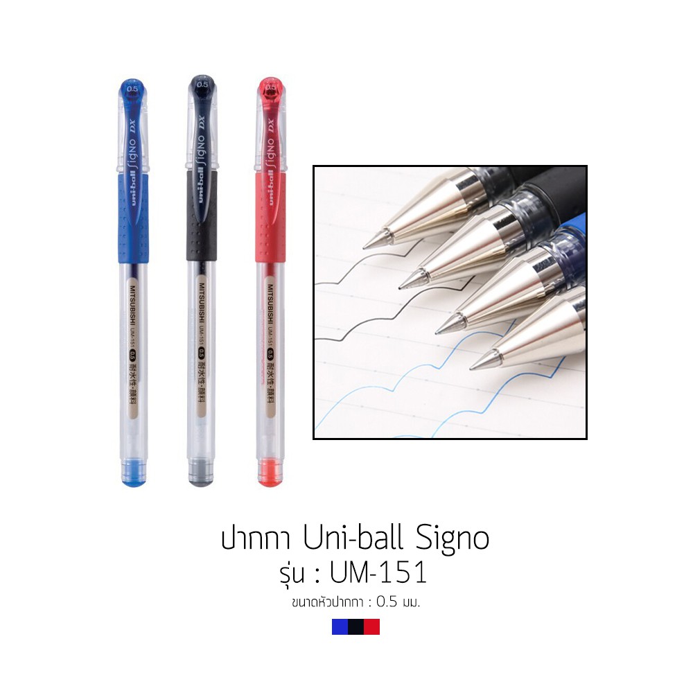 ปากกาลูกลื่น-uni-ball-signo-รุ่น-um-151-ขนาดหัว-0-5mm-น้ำเงิน-แดง-ดำ