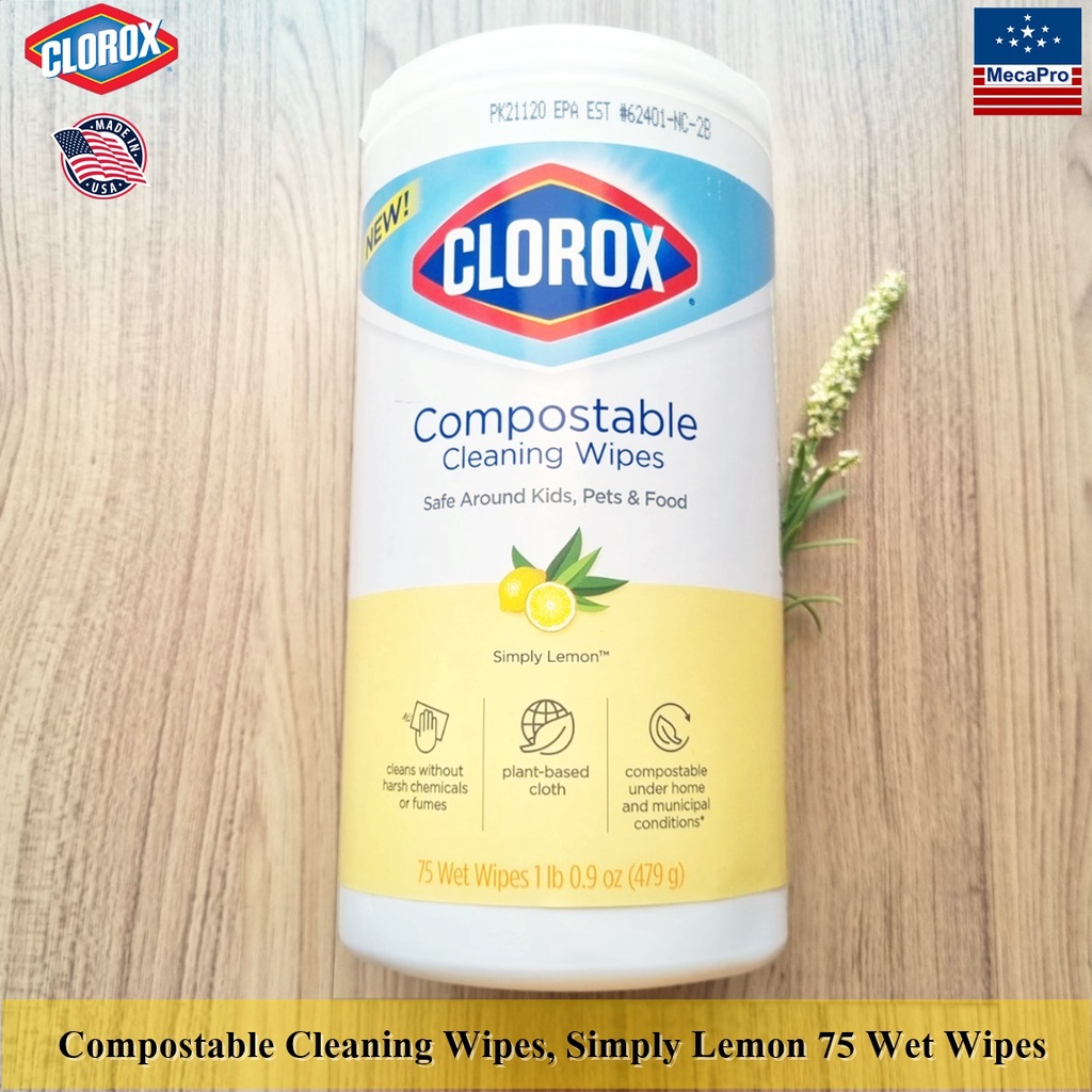 Clorox® Compostable Cleaning Wipes, Simply Lemon 75 Wet Wipes ทิชชู่