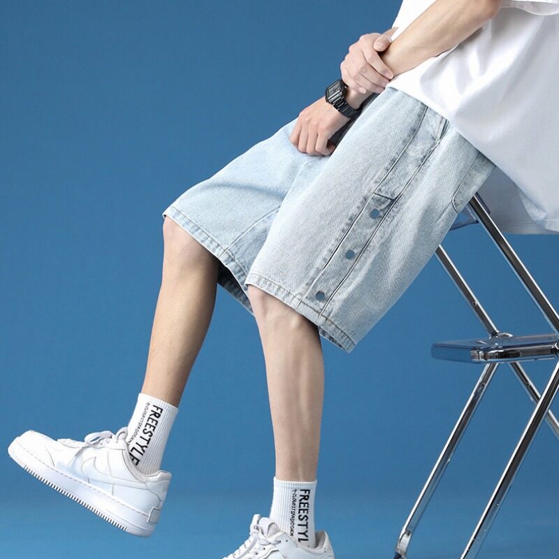 clothingfashion-กางเกงยีนส์ขาสั้นผู้ชาย-กางเกงยีนส์เอวยางยืดแต่งกระดุม-รุ่น-0329