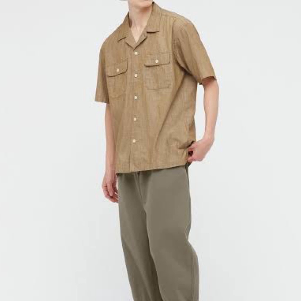เสื้อเชิ้ตผู้ชาย-แขนสั้น-uniqlo-men-chambray-short-sleeve-work-shirt