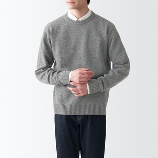 เสื้อไหมพรมผู้ชาย เสื้อไหมพรมคอกลม MUJI : Merino Wool Middle Gauge Crew Neck Sweater #14463321023