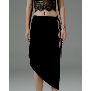 BLACKDOG BKK -Black dancing skirt กระโปรงผ้ายืด ตกแต่งหัวใจด้านข้าง